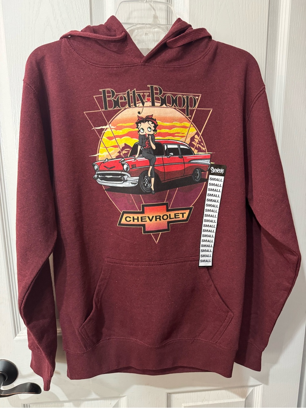 Betty Boop Maroon Chevrolet Hoodie with Red Car Graphic